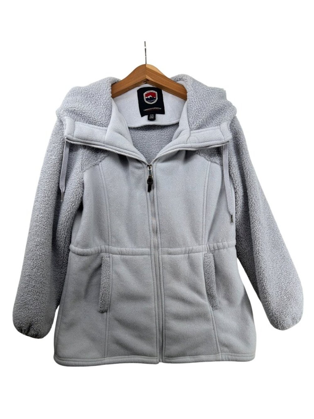 1 Madison Expedition Womens Jacket Sz M Gray Teddy Bear Fleece Hooded Full-Zip